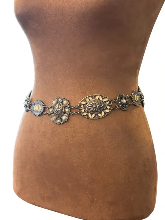 Chico's Gold Silver Tone Metal Waist Belt Western Boho Adj 22-42” Concho Rodeo - Picture 1 of 13